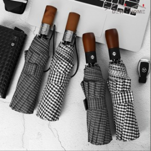 듀홈 완전자동 체크 매직 3단 우드 손잡이 우산