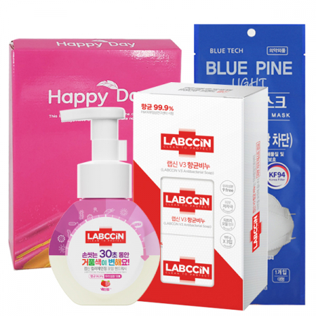 랩신 비누 3개 매직 핸드워시 손세정제 250ml 용기 블루파인보건용 마스크 라이트 (kf94) 마스크 3종 세트