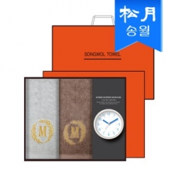 [송월] 타올시계선물세트(메이저150g 2p + 욕실시계 1p)+쇼핑백 s