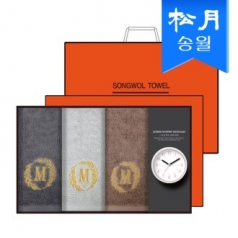 [송월] 타올시계선물세트(메이저150g 3p + 욕실시계 1p)+쇼핑백 s