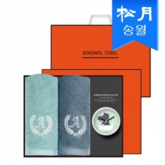 [송월] 타올시계선물세트(에이스150g 2p + 욕실시계 1p)+쇼핑백 s