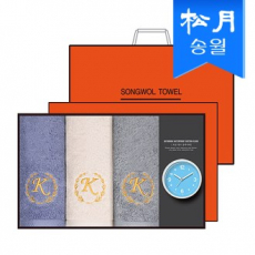 송월 타올 + 시계 선물세트(카이저 160g 코마사 타올 40수 3p + 욕실 흡착 시계 1p) + 쇼핑백 s