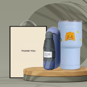 시즈넬 고급선물세트 5단우산+카카오 스텐 매트 텀블러 600ml