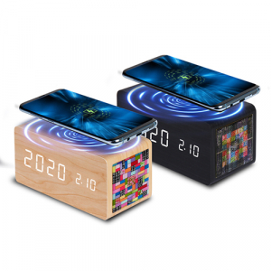 자개B 10W 고속 무선 충전 LED 나무시계