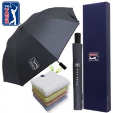 PGA 2단 자동 블랙 메탈 우산 + 180g 모달사 타올세트
