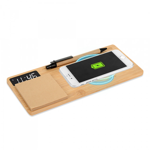 우드쇼 W110A 무선 충전 메모 패드 리얼 우드 시계 흑경