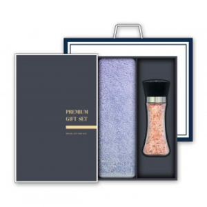 송월 프리미엄 선물세트(솔리드 혼방사 타올 1매 + 핑크솔트 200g 1개)