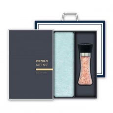 송월 프리미엄 선물세트 (라이트 무지40 타올 1매 + 핑크솔트 200g 1개)