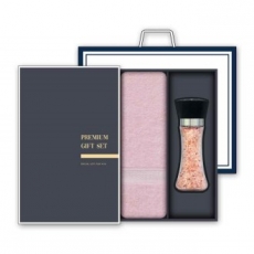 송월 프리미엄 선물세트 (AB 프라임 무지40 세면타올 1매 +핑크 솔트 200g 1개)