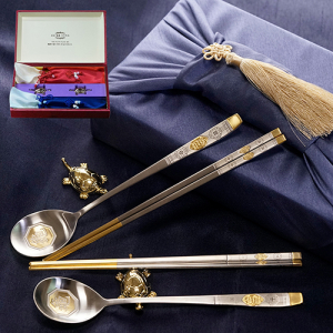 금도금 로얄거북 부부수저 보자기 선물세트