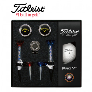 타이틀리스트 Pro V1 골프볼+볼마커 (실버) + 자석티 (2) 세트