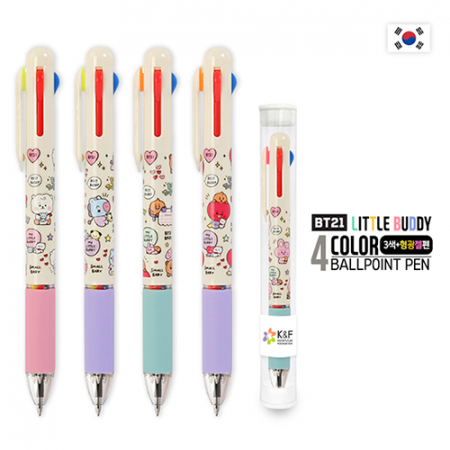 BT21 리틀버디 4색 볼펜 3색 볼펜+형광 젤펜 0.5mm