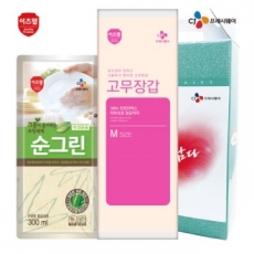 CJ 이츠웰 순그린 주방세제 (300ml 리필) , 고무장갑 2종 세트