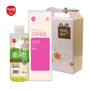 CJ 이츠웰 순그린 주방세제 (320ml 용기) , 고무장갑 2종 세트