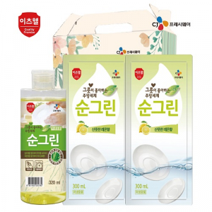 CJ 이츠웰 순그린 주방세제 320ml 용기, 순그린 주방세제 300ml 리필 2개 3종세트