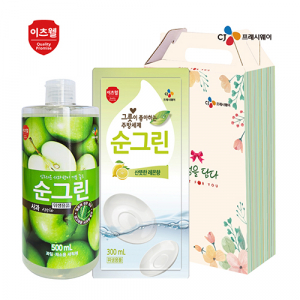 CJ 이츠웰 순그린 주방세제 500ml, 순그린 주방세제 리필 300ml 2종세트