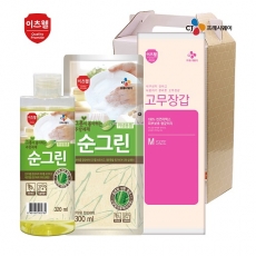 CJ 이츠웰 순그린 주방세제 (320ml 용기) , 순그린 주방세제 (300ml 리필) , 고무장갑 3종 세트