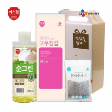 CJ 이츠웰 순그린 주방세제 (320ml 용기) , 고무장갑, 수세미 3종 세트