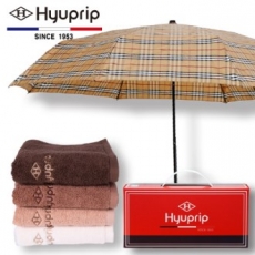 협립 3단 선염 체크 수동우산 1P + 40수 호텔 코마 세면타올 1P세트