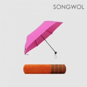송월 2매입 세트) SWU 3단 미니 하운드 체크 우산+ 호텔컬렉션 어로우 타올