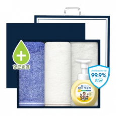 송월 완벽 향균 케어 3P 세트(아이깨끗해 핸드워시 1개 + 솔리드 혼방사 타올 2매)