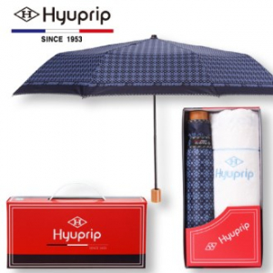 협립 3단 클래식실버 원목손 우산+눈꽃 타올 1P 세트