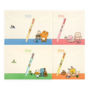 카카오프렌즈 3색 볼펜과 데일리 봉투파일 세트