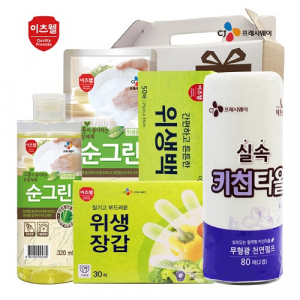 CJ 순그린 주방세제 용기, 순그린 주방세제 리필, 위생백, 장갑, 키친타올 5종세트