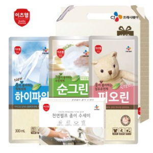 CJ 이츠웰 하이파워 액체세제, 순그린 주방세제, 피오린 섬유유연제, 종이수세미 5매 4종세트
