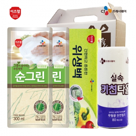 CJ 순그린300ml리필*2개,위생백,키친타올4종세트 #2
