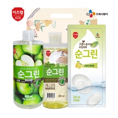 CJ 이츠웰 순그린 주방세제 사과 500ml, 순그린 주방세제 320ml, 순그린 리필 300ml 3종세트