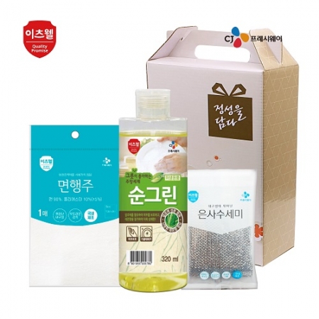 CJ이츠웰 순그린(320용기),수세미,면행주3종세트 #2