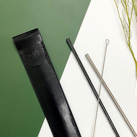 스테인레스 빨대 레더 3종세트/직선 스텐빨대 #4