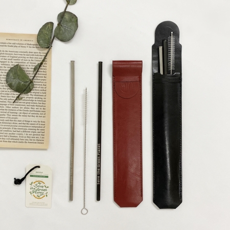 스테인레스 빨대 레더 3종세트/직선 스텐빨대 #3