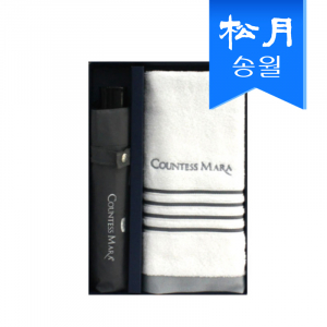 타올 우산 2매 선물세트(CM 3단 폰지 우산1 + CM 포라인 타올1)