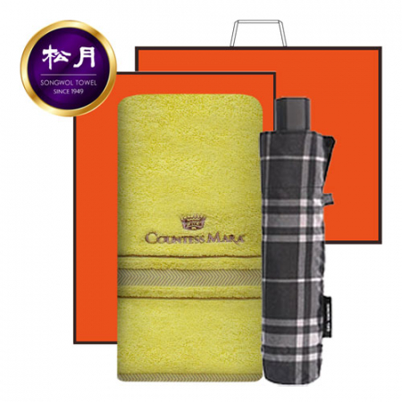 송월 우산 2매 콤보세트, CM 센치 타올 + 3단 모던체크 우산