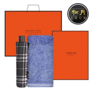 송월 우산 2매 콤보세트, 뱀부 혼방사 타올 + 3단 모던체크 우산