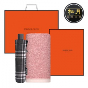 송월 우산 2매 콤보세트, 40수 타올 180g + 3단 모던체크 우산