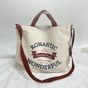 로맨틱 크로스 에코백, 데일리 여성숄더백, 학생가방, 대학생 가방, 캔버스 가방 아이보리색