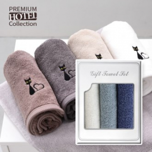 프리미엄 호텔 수건 러브 캐츠 170g 3P 세트