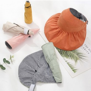 양면형 체크&파스텔 돌돌이 코튼 썬캡