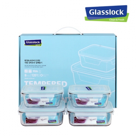 [글라스락] 직사각 차곡 혼합 4조 (715ml x 2개 , 480ml x 2개) #2