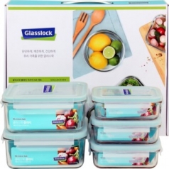 [글라스락] 직사각 5조 (2호) ( 1100ml x 2개 , 400ml x 3개)