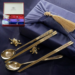 청홍봉황 티타늄 부부수저 보자기 선물세트