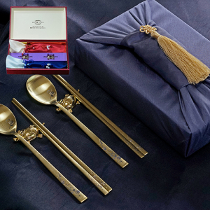 푸른 장미 티타늄 부부 수저 보자기 선물세트