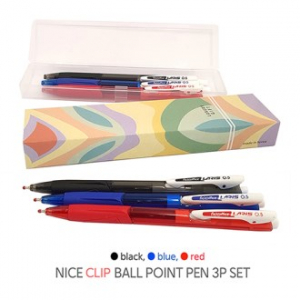 나이스클립 볼펜 3P 세트 (흑, 청, 적)