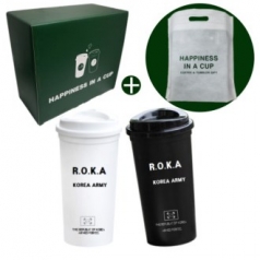 로카 ROKA 군인 군대 리유저블 컵 텀블러 500ml 블랙1개 화이트1개 해피니스 기프트박스 선물세트