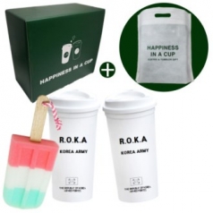 로카 ROKA 군인 군대 리유저블 컵 텀블러 500ml 화이트2개 아이스크림 세척솔 해피니스 선물세트