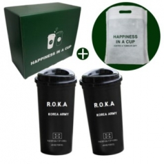 로카 ROKA 군인 군대 리유저블 컵 텀블러 500ml 블랙2개 해피니스 기프트박스 선물세트