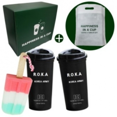 로카 ROKA 군인 군대 리유저블 컵 텀블러 500ml 블랙2개 아이스크림 세척솔 해피니스 선물세트